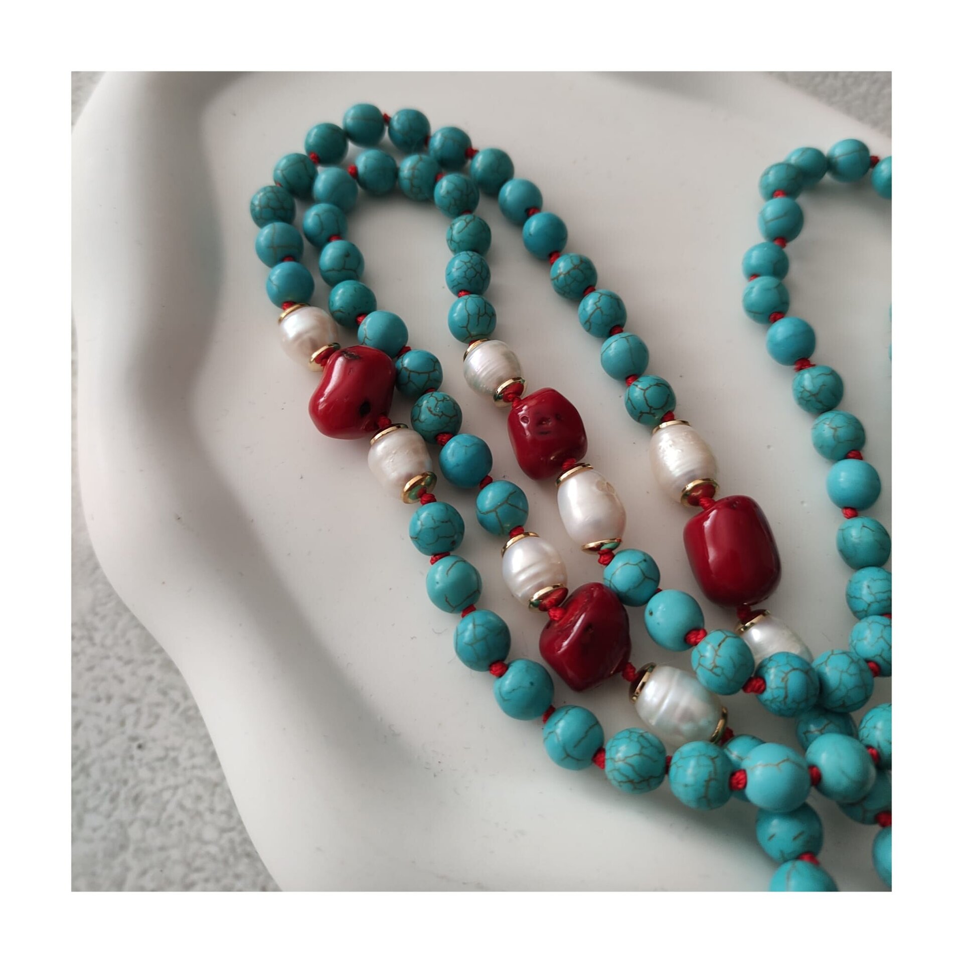 Collar turquesa, Coral y Perla o Lapislázuli y Perla - 2
